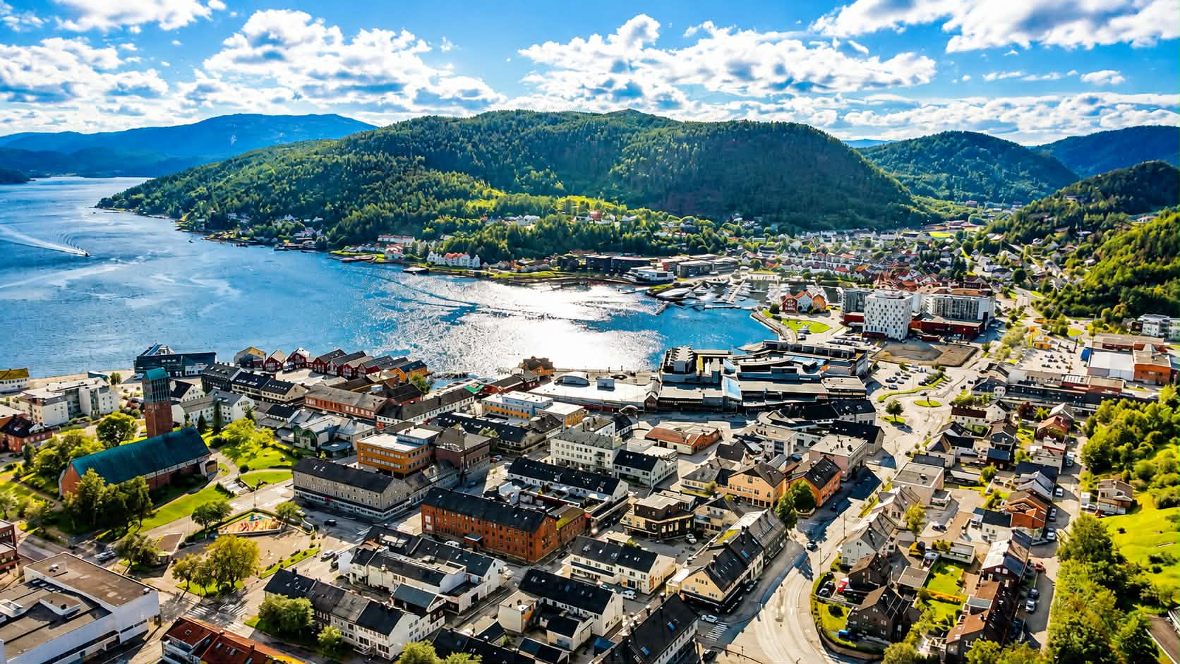 Luftfoto over Namsos i Trøndelag