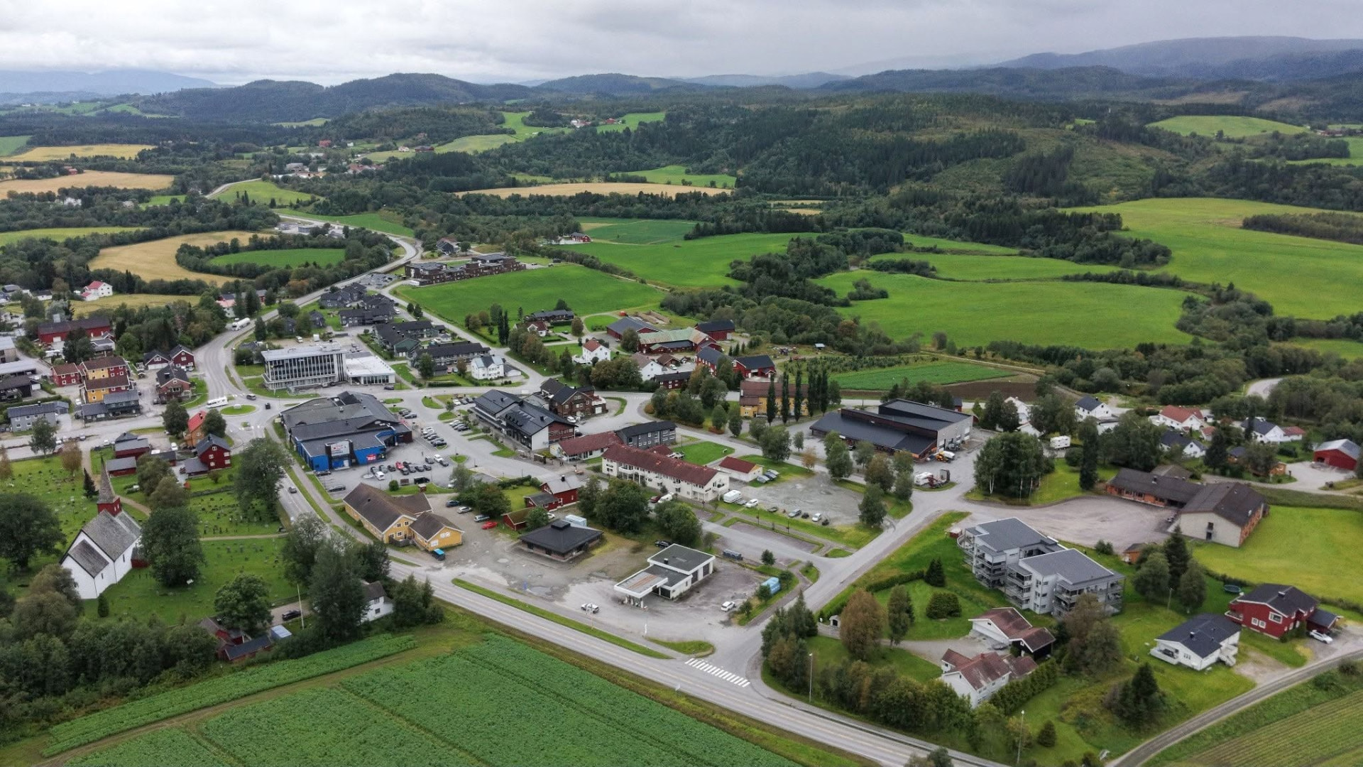 Luftfoto over Overhalla i Trøndelag
